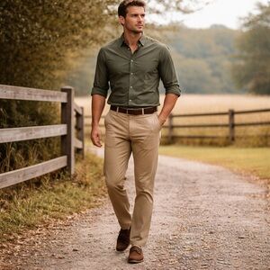 Beretta Men’s Chino Pants Khaki 34 NWT Cotton Classic Straight Leg Tailored Fit
